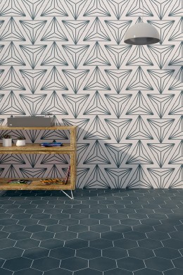 Lily 5 Hexagon Blue Porcelain Floor & Wall Tile 198x228mm